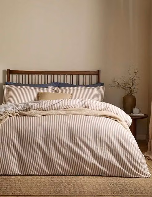 YARD Hebden Striped Reversible Cotton Bedding Set, Natural Mix, W: 140 cm, L: 200 cm