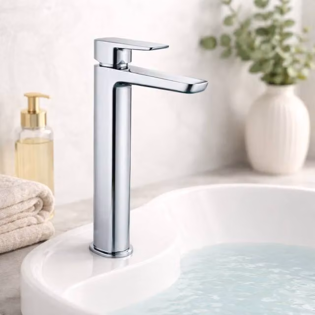 Bathroom Kingdom Muro Chrome High Rise Single Lever Basin Mixer Tap in Silver