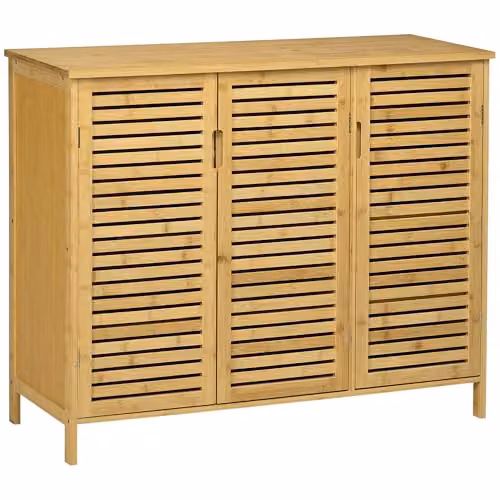 HOMCOM Rustic Brown Shoe Cabinet with 3 Hinged Doors and 8 Shelves, W/D/H: 80 x 35 x 100 cm – 1