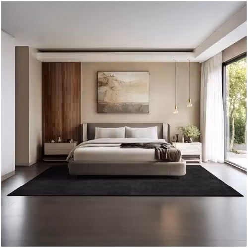 tectake Zonelle Fluffy Rug in Black, Allergy-Friendly and Washable Polyester Short-Pile Carpet, W/D: 200 x 290 cm