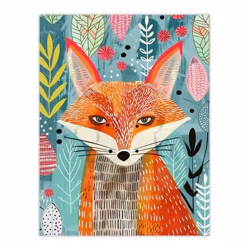 Artery8 Devious Fox in Garden Folk Art Pattern Design Kids Bedroom Large Wall Art Paper Poster Print, Multicolour, W: 45.72 cm x H: 60.96 cm