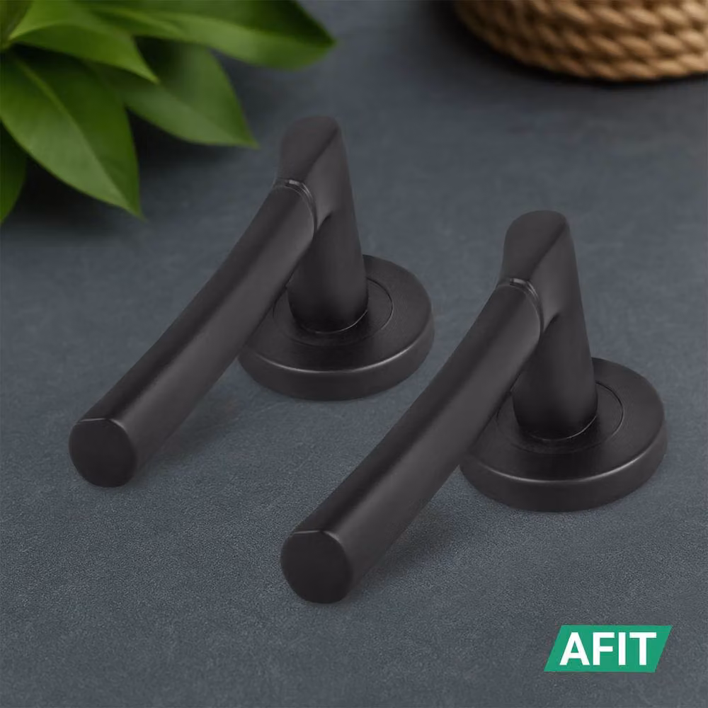 AFIT Matt Black Round Rose Bathroom Door Handle Set with WC Lock, W/D/H: 150 x 150 x 15 mm – 7