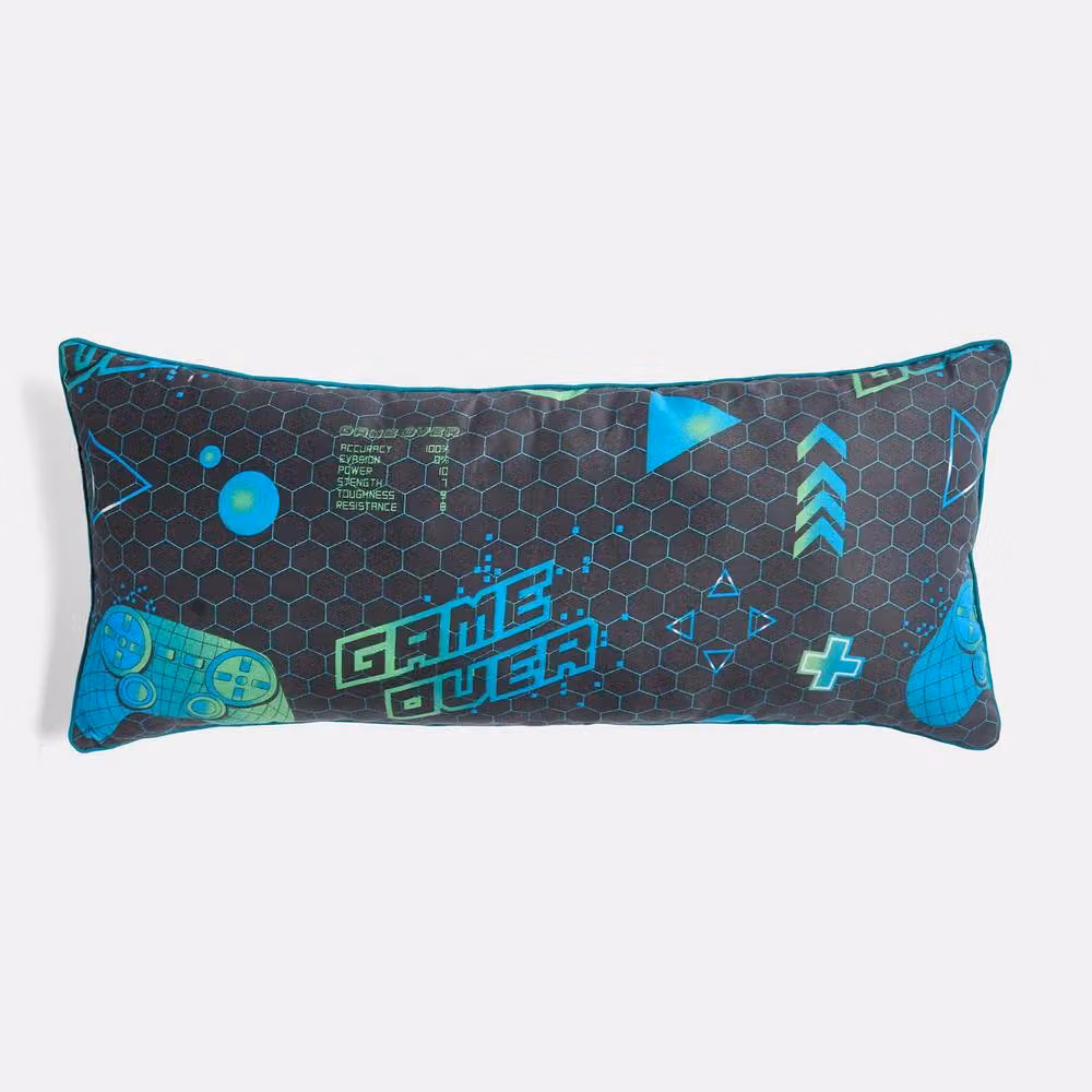 OHS Kids Gaming Print Bolster Pillow, Soft Black Back Support Cushion – 3
