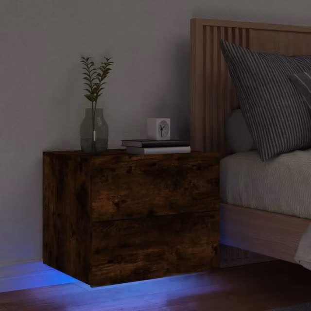Berkfield Home Wall-mounted Bedside Cabinet with Integrated LED Lights in Smoked Oak Brown