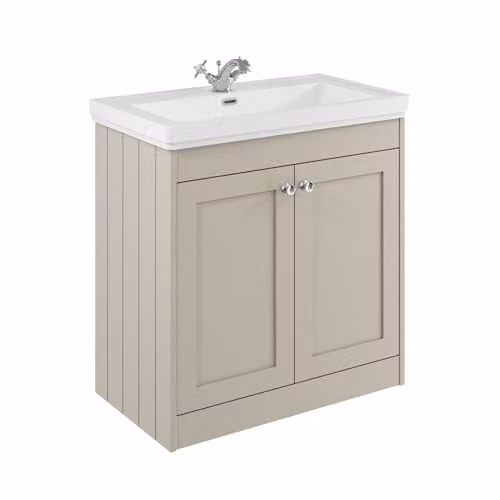 Balterley Floor Standing Vanity Unit with Rectangular Basin and Soft Close 2 Doors in Pebble Grey W/D/H: 80 x 45.3 x 80 cm