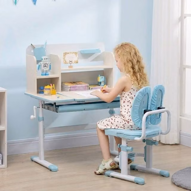 STILVORA Kids Desk and Chair Set in Blue with Adjustable Height and Tilting Top – 1