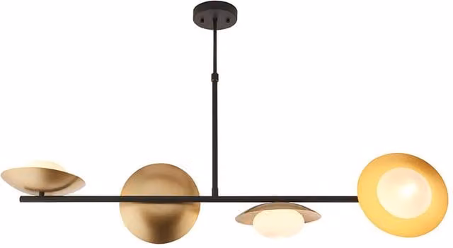 Loops Metal and Glass 4-Bulb Ceiling Pendant Light in Bronze and Gold/Brass – 1