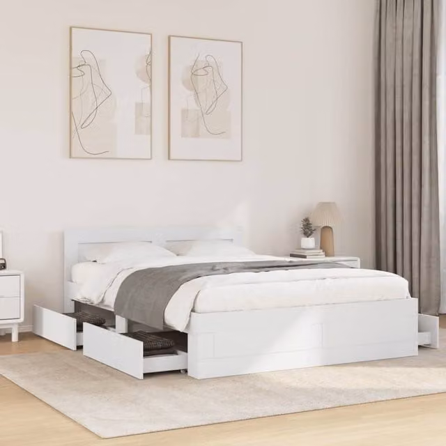 Berkfield Home Bed Frame with Headboard and Drawers, White, W/D/H: 140 x 190 cm – 1