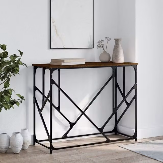 Berkfield Home Industrial Console Table in Brown Oak, W/D/H: 100 x 40 x 80 cm – 1