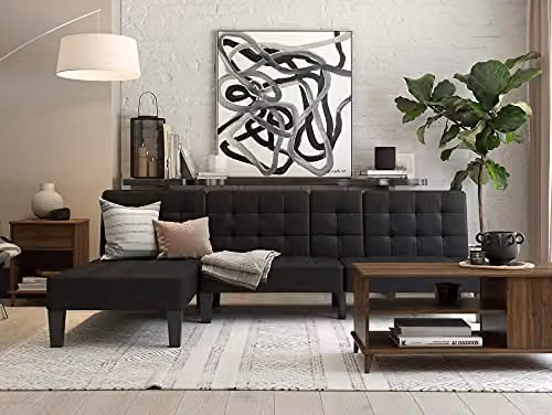 DHP Furniture Adalynn Convertible Sofabed in Black Faux Leather, W/D/H: 182 x 88 x 80 cm – 6