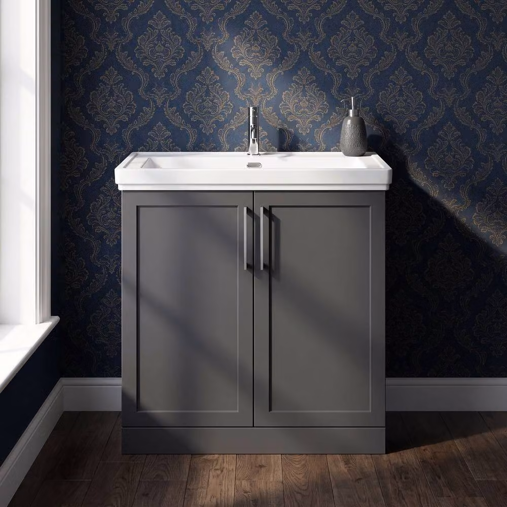 Balterley Stonnall 2 Door Dark Grey Vanity Unit with 1TH Fireclay Basin, Width: 80 cm – 4