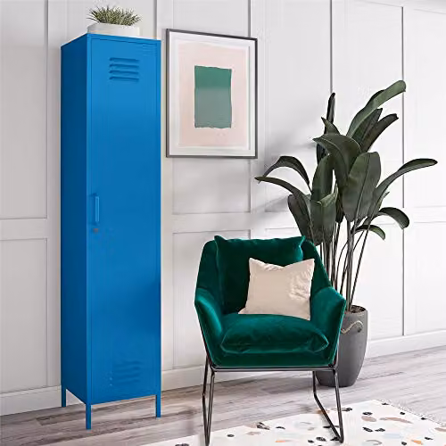 Dorel Home Furnishings Blue Metal Freestanding Storage Locker with Internal Shelves, W: 40 cm, D: 38 cm, H: 184 cm – 2
