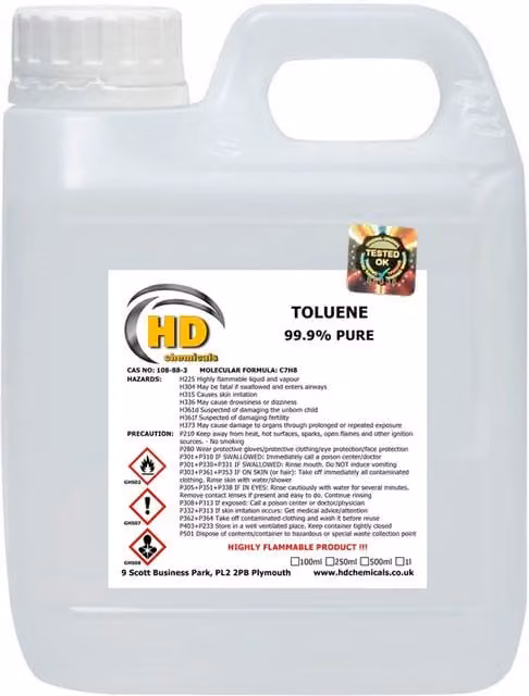 HD Chemicals LTD Toluene Solvent Cleaner, Transparent, 10 cm