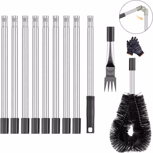 Ventryn 12-Piece Black Telescopic Roof Gutter Cleaning Tool Kit with Stainless Steel Brush – 1