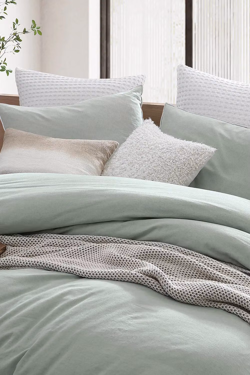 DKNY Pure Washed Linen and Cotton Duvet Cover Set with Pillowcase, Green, 200 x 200 cm – 2