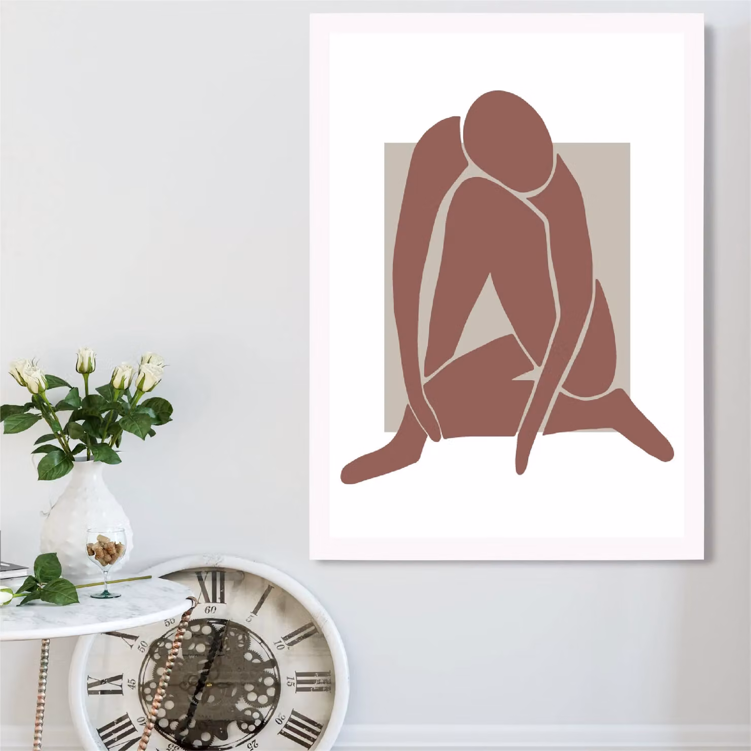 ARTZE Matisse Abstract Portrait Paper Poster in Beige and White Frame, A4 – 2