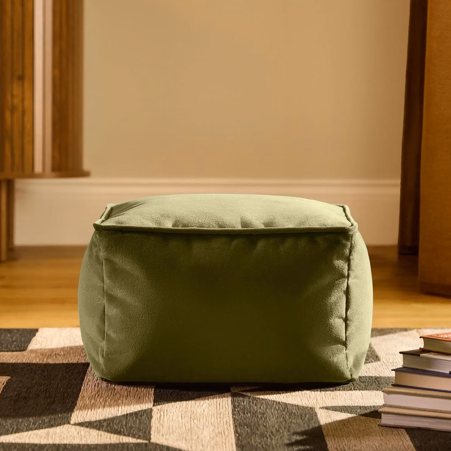 icon Amara Velvet Square Footstool Bean Bag in Green – 3