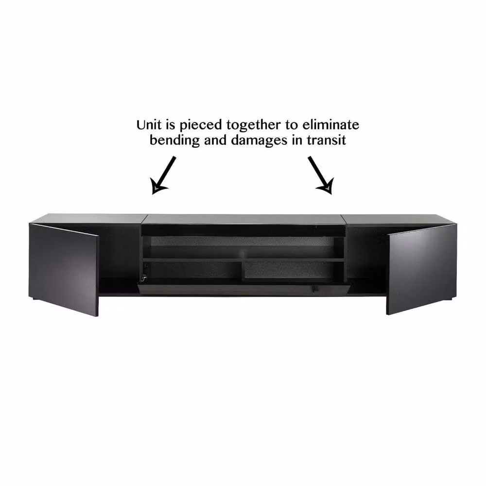 FORGEVIO Modern Black Glossy TV Stand Cabinet with Integrated LED Lights, 200 cm – 2
