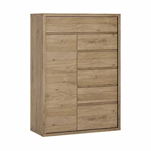 Furniture To Go Modern 1 Door 6 Drawer Cupboard in Oak Brown