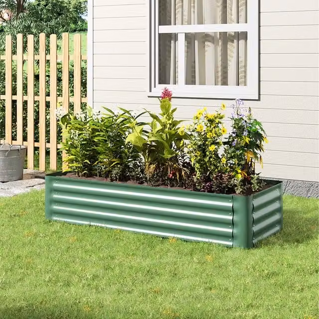 Breeins Green Steel Raised Garden Bed with Climbing Frame for Vegetable Gardens