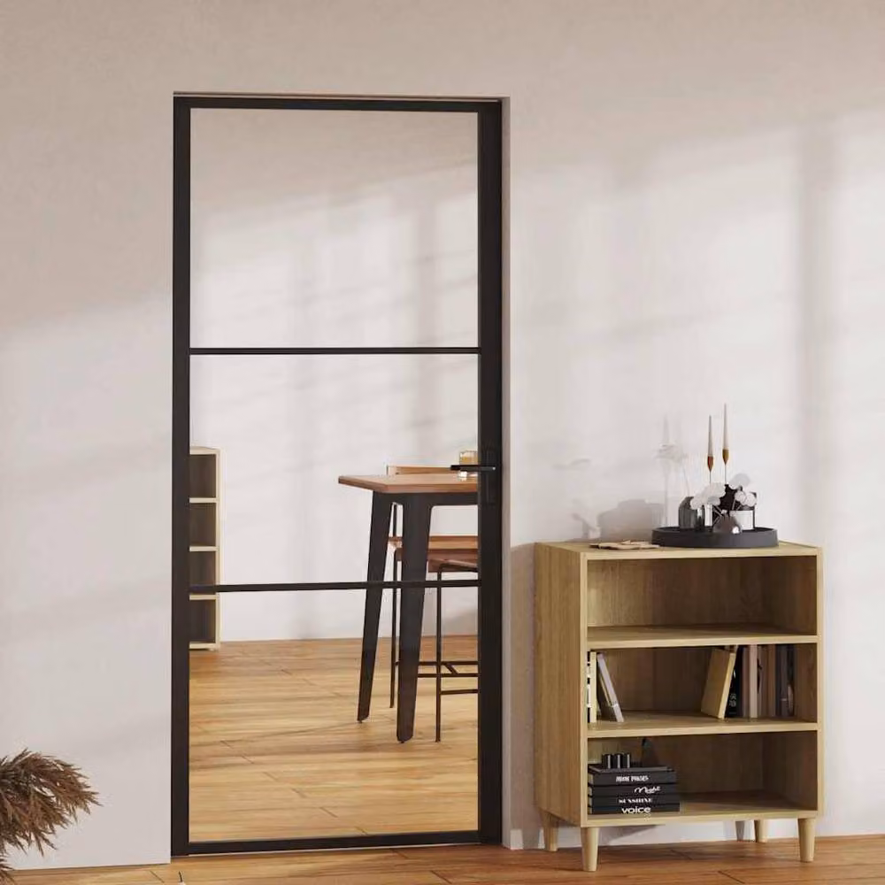 Berkfield ESG Glass and Aluminium Interior Door, Black, W: 93 cm, H: 201.5 cm – 2