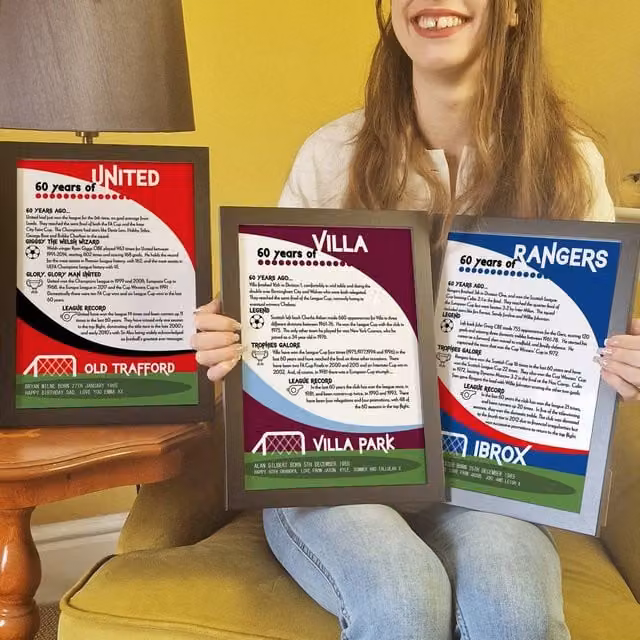 Afewhometruths Personalised 60th Birthday Framed Print for Football Fans in Black and Multicolour