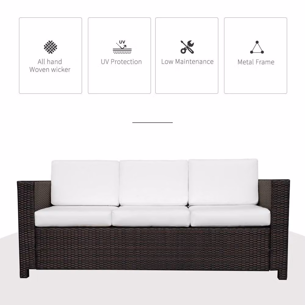 Wyld Haus Sediri Three Seater Brown PE Rattan Outdoor Sofa with Beige Cushions – 3