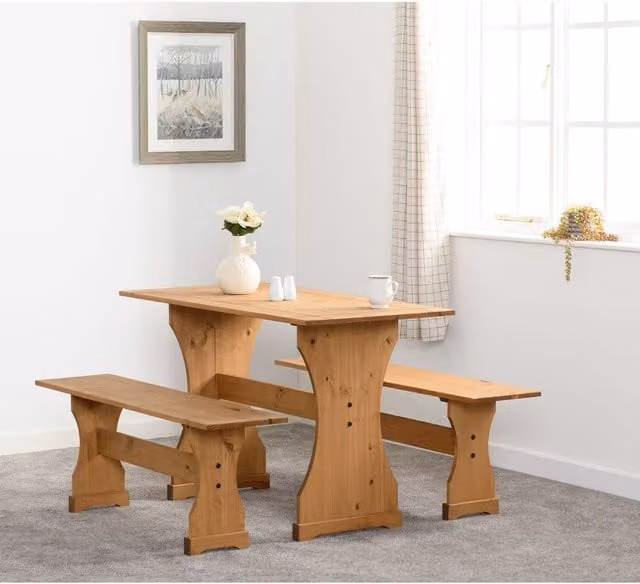 Seconique Corona Rustic Brown Waxed Pine Dining Set with Table and Three Benches