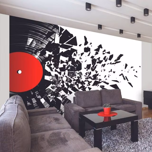 Origin Murals Smashed Vinyl Monochrome Abstract Wall Mural in Black and White