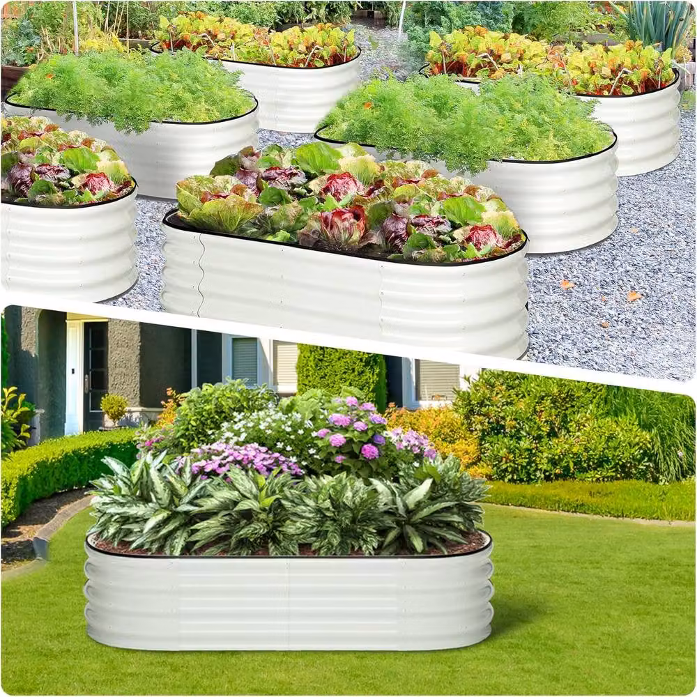London Boutique 2-Piece Galvanised Metal Oval Raised Garden Bed Planter Boxes, Off-White, W: 137.76 cm, D: 60.96 cm, H: 30.48 cm – 3
