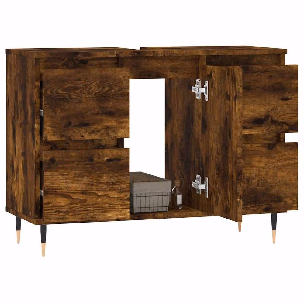 Berkfield Home Smoked Oak Bathroom Cabinet in Brown, W/D/H: 80 x 33 x 60 cm – 2