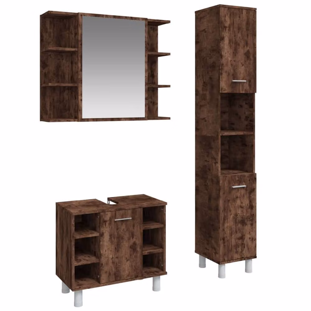 Berkfield Home 3 Piece Modern Freestanding Bathroom Cabinet Set in Smoked Oak Brown – 2