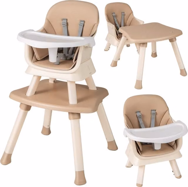 COSTWAY Multifunctional Baby High Chair in Brown and Beige