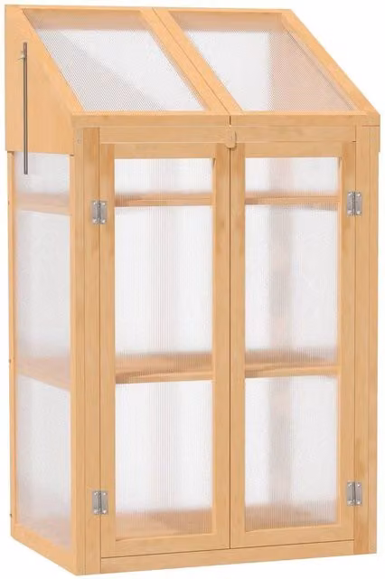 Hinsinc Wooden Cold Frame Greenhouse in Beige with Shelving and Lock