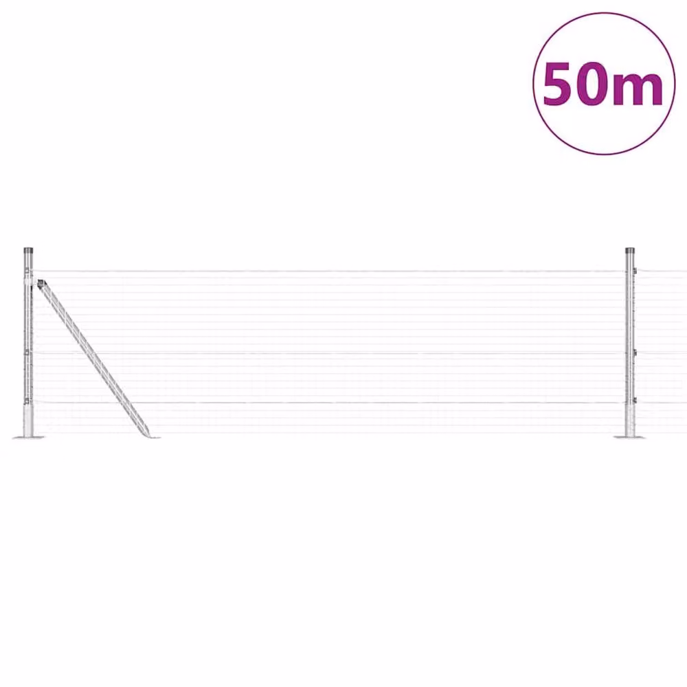 Berkfield Home Silver Galvanised Steel Welded Wire Fence with 13 Flanged Posts, 0.6 x 50 m – 2