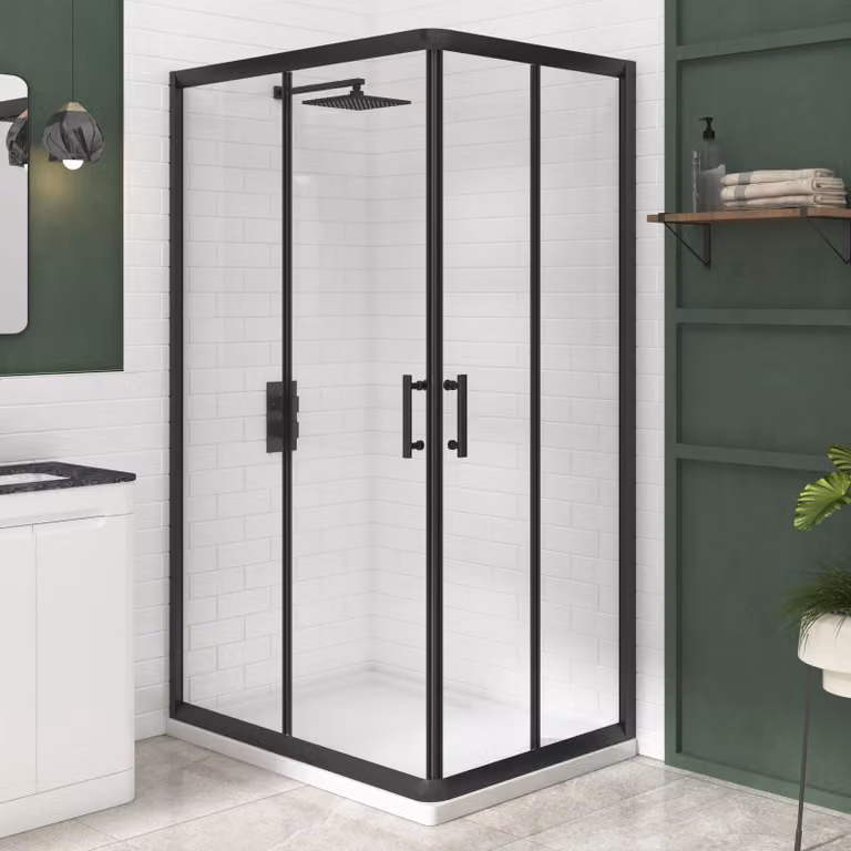 Royal Bathrooms Milan Square Corner Entry Sliding Door Shower Enclosure, Matt Black, W: 76 cm, H: 185 cm, D: 76 cm