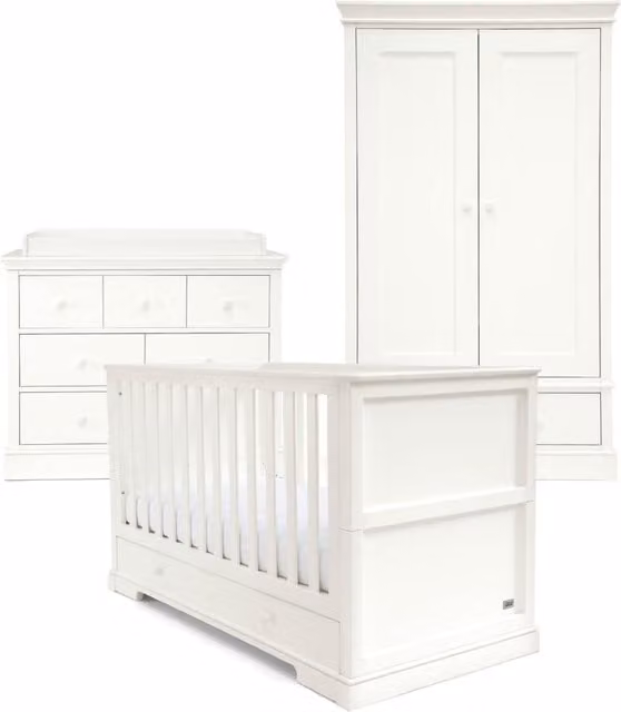 Mamas & Papas Oxford 3 Piece Cotbed Range with Dresser and Wardrobe in White
