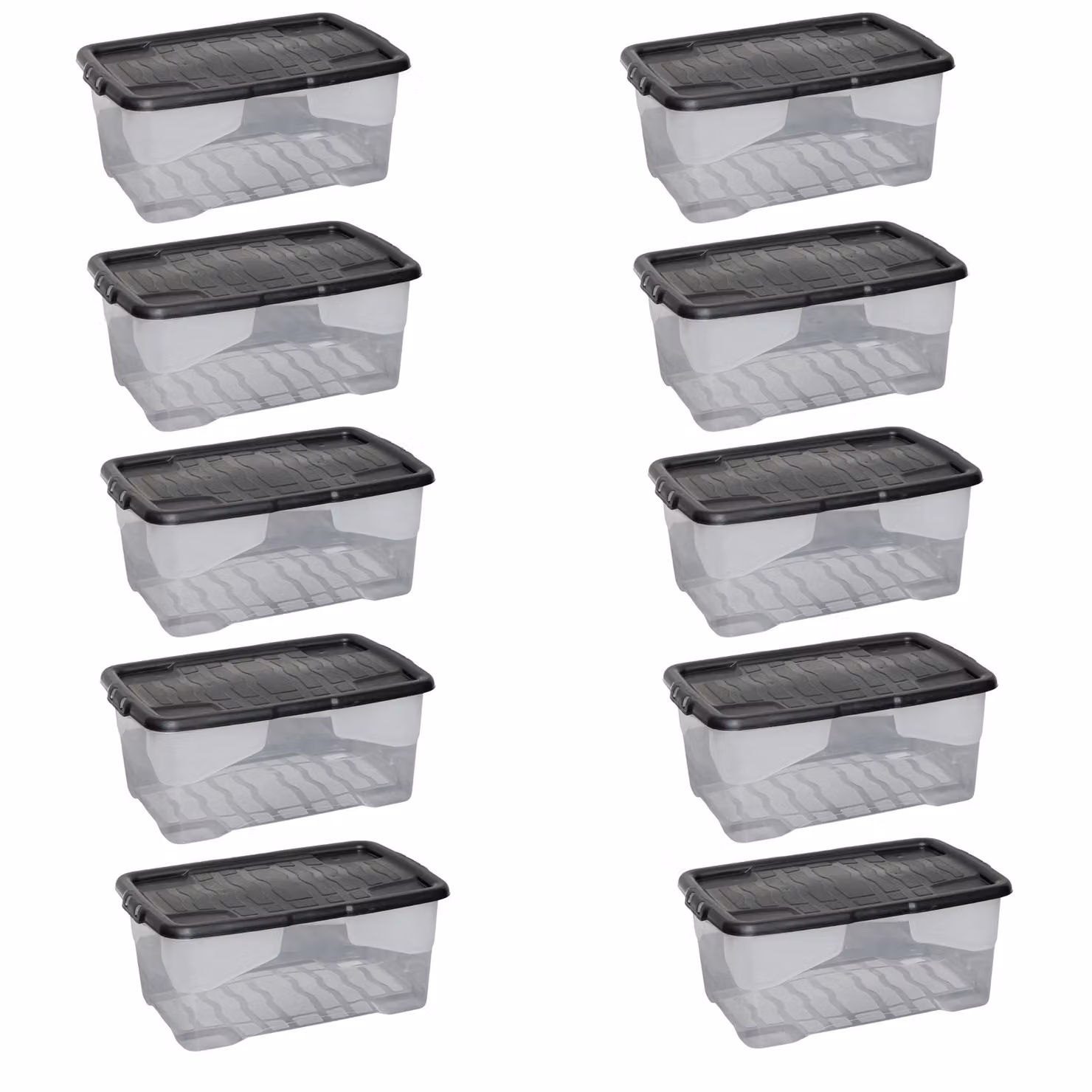 Samuel Alexander 10 x 42L Clear and Black Stackable Storage Boxes with Lids – 5