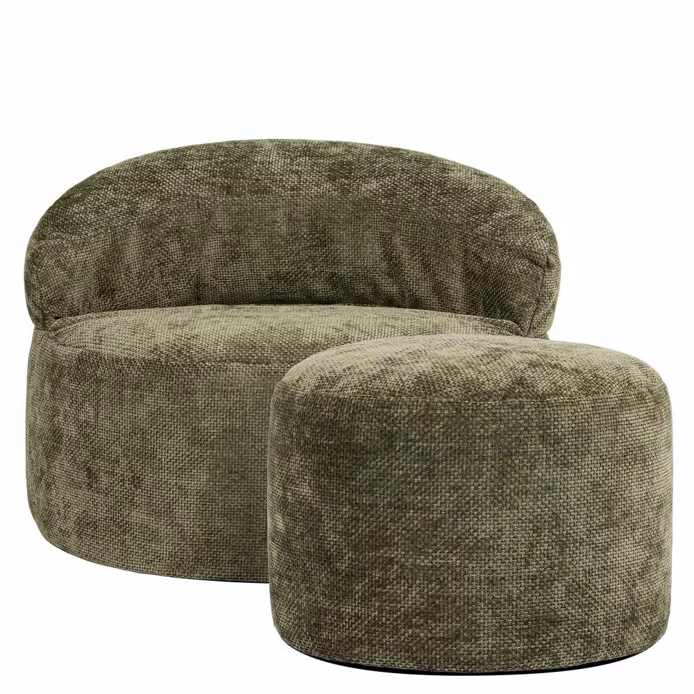 ICON Orb Accent Chair and Milano Round Footstool in Green Chenille Fabric – 3