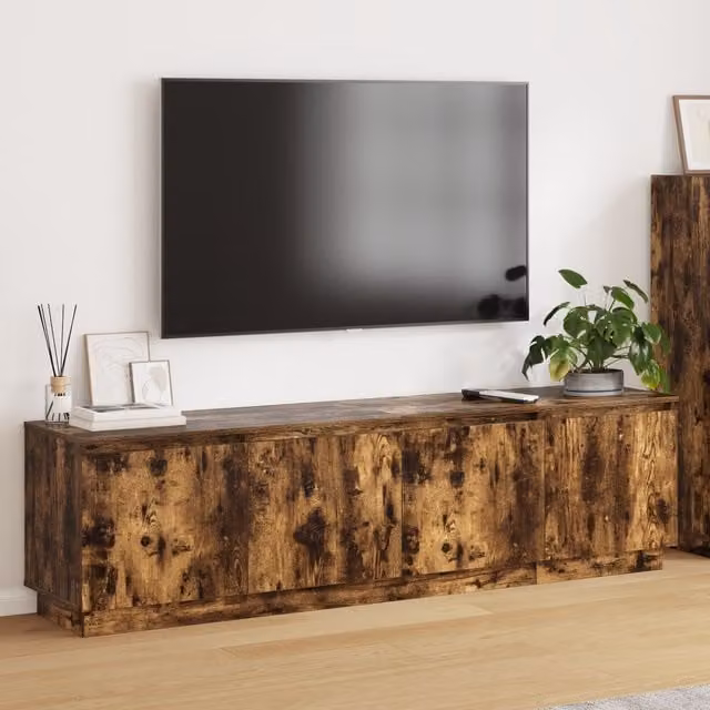 Berkfield Home Modern TV Cabinet in Smoky Oak Brown with Integrated LED Lighting, W/D/H: 180 x 38 x 49 cm – 1