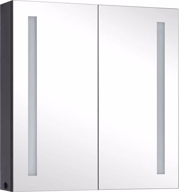 Berkfield Home LED Bathroom Mirror Cabinet in Black with Internal Shelves, W: 62 cm, D: 14 cm, H: 60 cm