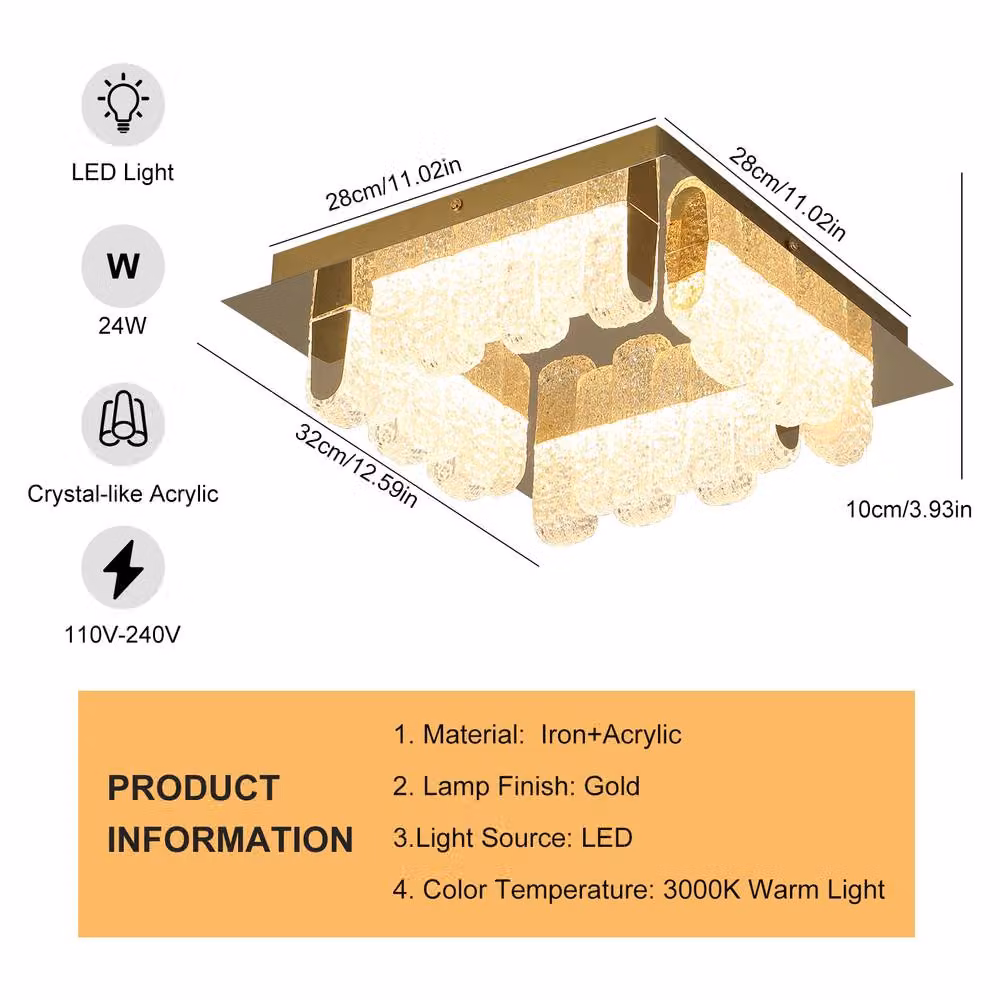 NIVOR 4-Light LED Flush Mount Ceiling Fixture with Gold and Transparent Acrylic Shade, Diameter: 32 cm – 2