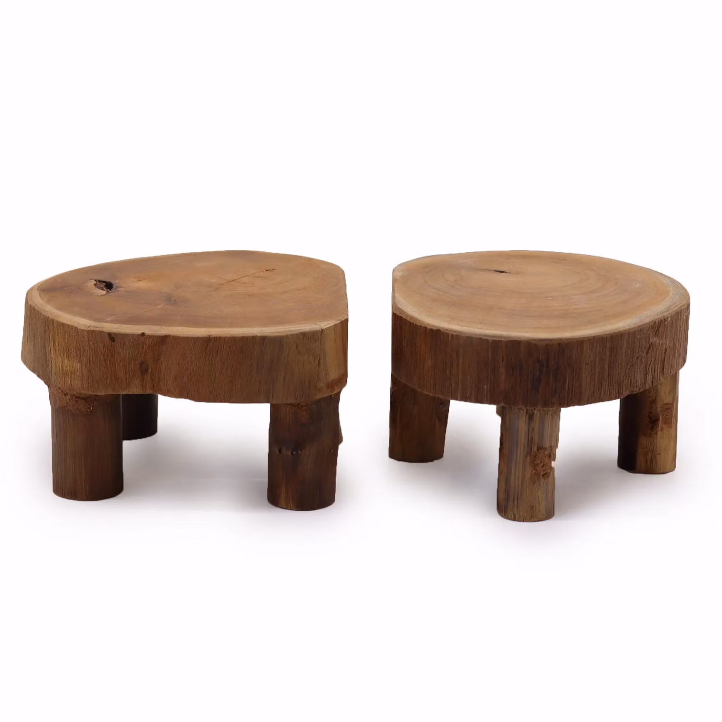 KDMD Set of 2 Rustic Brown Teak Wood Rectangular Tabletop Pad Displays, W: 24 cm, D: 10 cm – 2