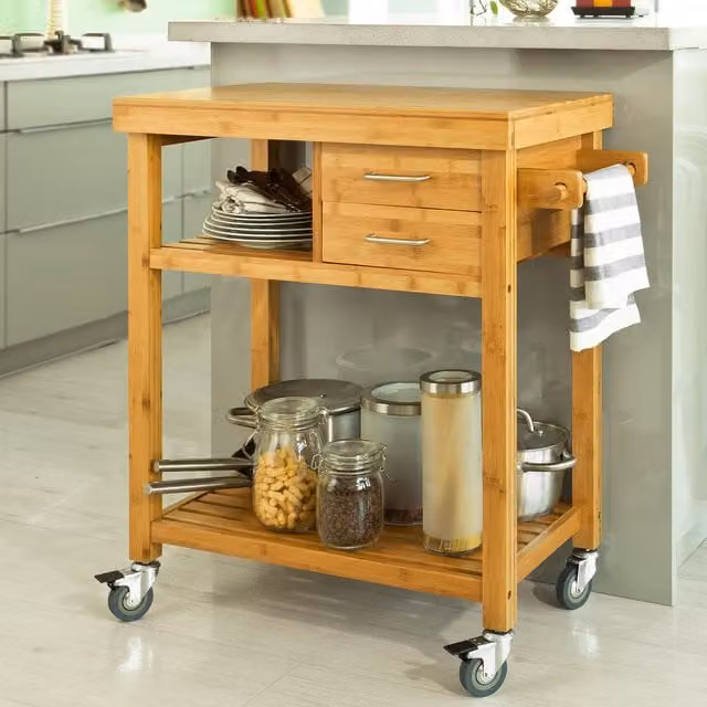 SoBuy Modern Bamboo Kitchen Trolley in Brown