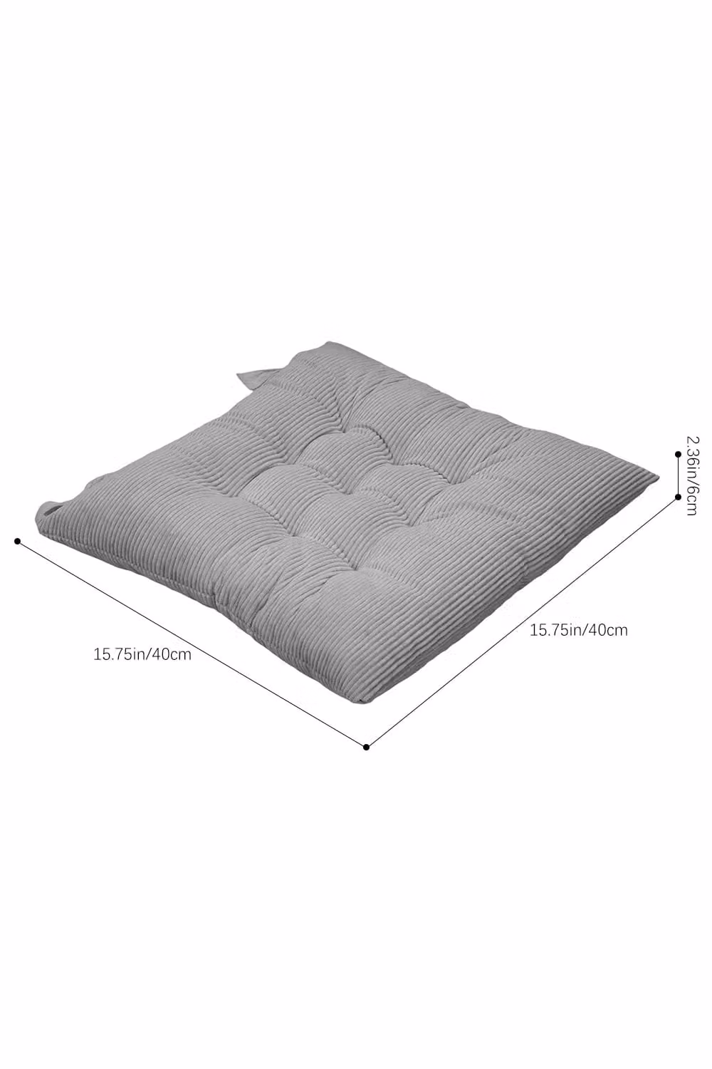 Living and Home Set of 4 Grey Corduroy Square Chair Cushions with Non-Slip Hook and Loop Fasteners – 6