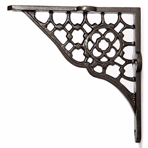 Hammer and Tongs Honeycomb Iron Wall Mounted Shelf Brackets, Pack of 2, Raw Metal Grey/Black, Depth: 15.5 cm – 3