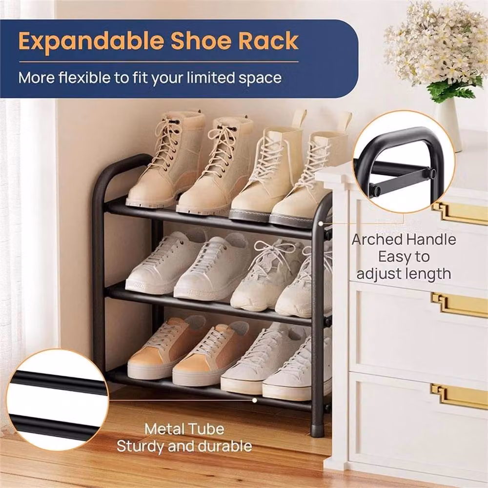 Nordara 3 Tier Adjustable Metal Shoe Rack in Black – 3