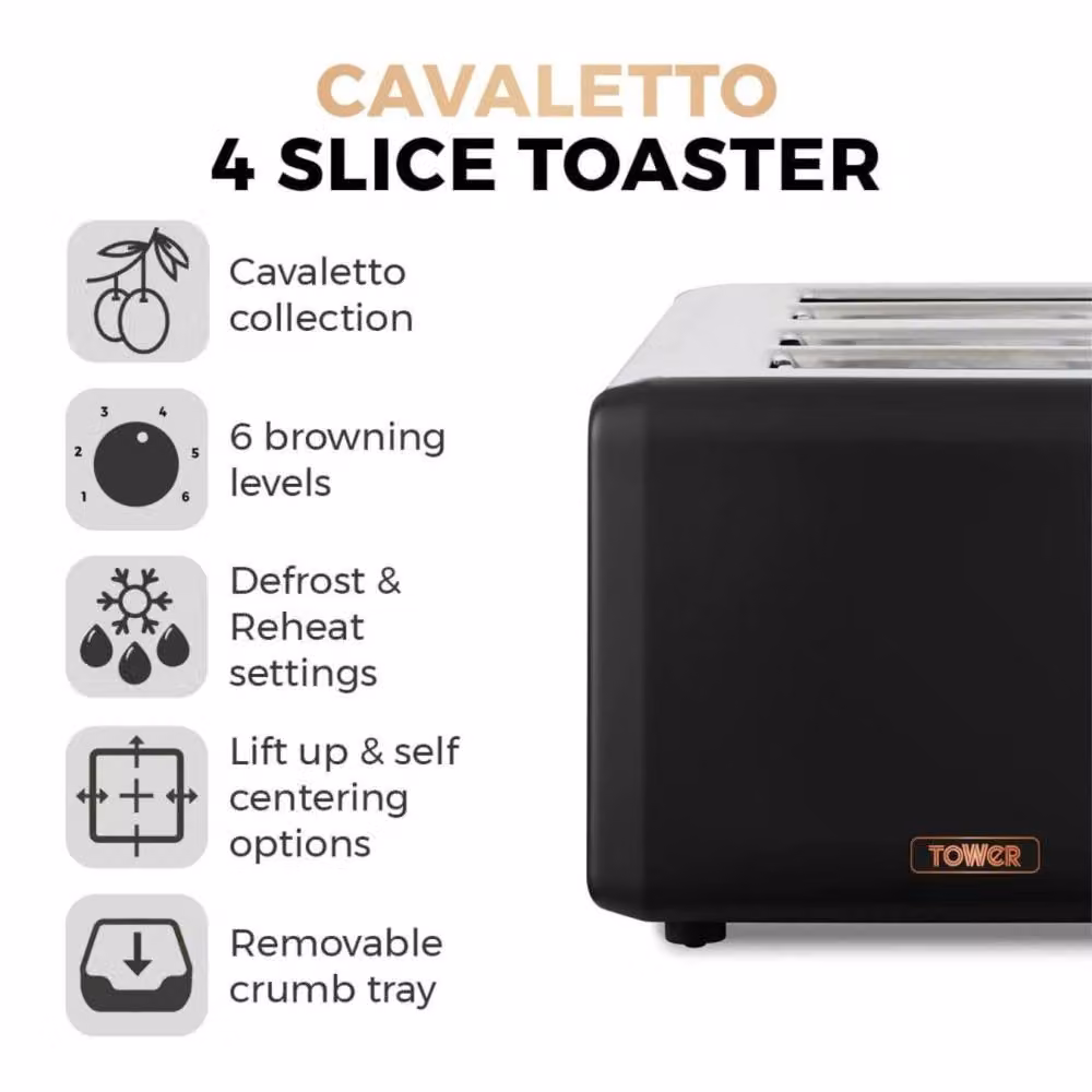 Tower Cavaletto Kettle and 4 Slice Toaster Set in Black Stainless Steel – 2