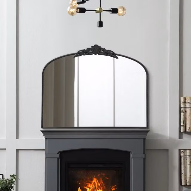 MirrorOutlet Crown Overmantle Arched Wall Mirror with Black Metal Frame