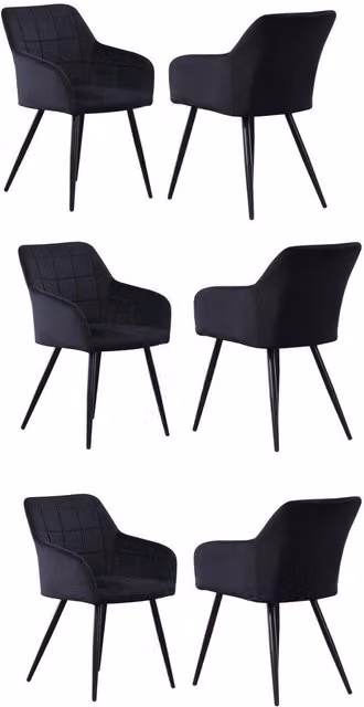 Life Interiors Set of 6 Camden Modern Velvet Dining Chairs with Armrests and Black Metal Legs – 2